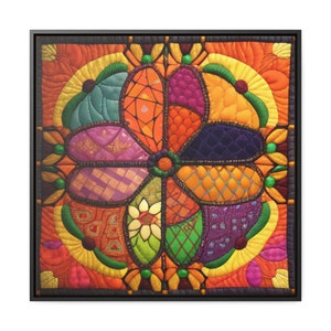 Tatreez-inspired Floral Fauvist Canvas Print, Boho Expressionist Wall Art Decor