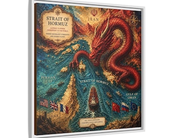 Straße von Hormuz Dragon Map Leinwanddruck | Persischer Golf Maritime Geopolitisch Wandkunst | Mythische Kartographie