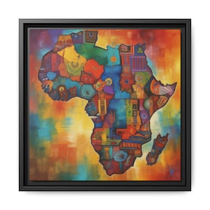 Impresión en lienzo, decoración de pared con mapa abstracto de África, pintura de arte tribal vibrante, decoración de oficina y hogar con patrimonio cultural, marco multicolor mate