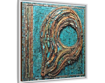 Teal Kupfer Rost Mosaik Gerahmte Moderne Wandkunst | Sacred Geometry Auge der Sturmspirale Leinwanddruck