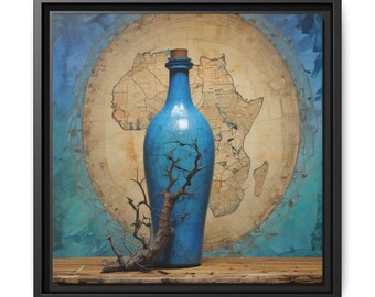 Historische Haint Blaue Flasche & Afrika Karte Stillleben Archival Giclée Leinwand - Südliche Folk Gothic Druck - Afrikanische Diaspora Kulturerbe Wandkunst