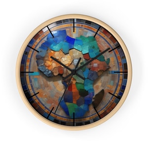 Okrągły zegar ścienny z mozaiką z mapą Afryki | Wystrój wnętrz afrykańskiej diaspory