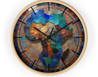 Mosaic Africa Map Circular Wall Clock | Earth Tone Geological Art | African Heritage Decor