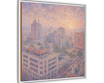 Gaza Stadt Fine Art Leinwand Druck | Palästinensische Mosaik Kulturerbe Wandkunst | Pastell Fauvistische Stadtansicht