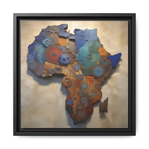 Mosaik Karte von Afrika & Nazar spirituelle Schutzzeichen, Leinwand Druck Afrikanischer Kontinent, modernes Boho Eclectic Wohnkultur Geschenk für Reisende