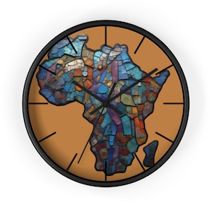 Colorful Mosaic Map of Africa Wall Clock – Abstract Geometric Contemporary Art, Afrocentric Heritage Home Decor, African Diaspora Identity