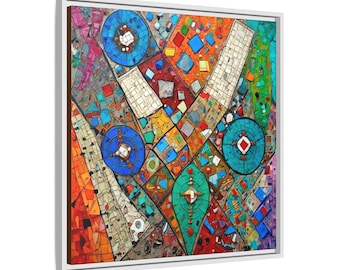 Bunte abstrakte Mosaik Archivierung Matte Leinwand Giclée-Druck | Gerahmte moderne geometrische Wandkunst