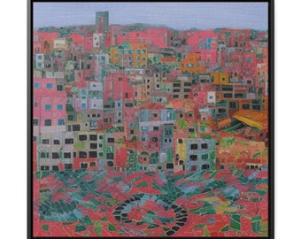 Gaza Palästina Palästinensische Stadt Landschaft Impressionismus Wand Kunst Leinwanddruck Gerahmt, Grün Weiß Rot Schwarz, Zeitgenössische Moderne Wohnkultur