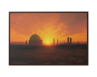 Gaza City Palestine Palestinian Impressionist Cityscape Landscape Wall Art Canvas Print, Middle East Sunset, Islamic Muslim Home Decorating