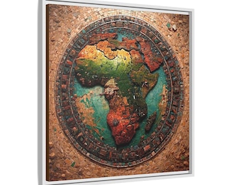 Afrika Karte Afrikanische Diaspora Mosaik Archival Giclée Leinwand - Kontinentale Geographie Fine Art Print - Erde getöntes Architektonisches Erbe Kunst