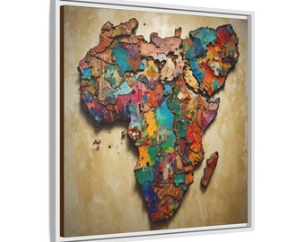 Afrika Landkarte Mosaik Relief Leinwand Druck - Diaspora Moderne Wand Kunst - Erdige Wohnzimmer Dekor