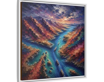 Straße von Hormus Frachtschiffe Küstenlandschaft Mosaik Giclée Leinwand Druck | Persischer Golf Maritime Karte Luftbild Wandkunst