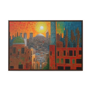 Impressão em tela inspirada na Palestina de Gaza: arte de parede em mosaico de paisagem urbana