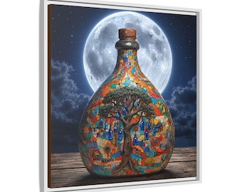 Blue Moon Mosaik Flaschenbaum Gefäß Archival Giclée Leinwand - Südliche Gotik Stillleben Druck - Terrakotta Türkis Talisman Erbe Kunst