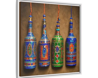 Mosaik Flaschenbaum Gefäße Archival Giclée Leinwand | Abstrakte Südländische Folklore Kunstdruck | Afrikanische Diaspora Geometrische Architektur Fine Art