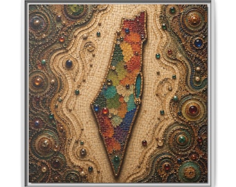 Palästina Karte Mosaik Juwel von West Asien Giclee Leinwand | Palästinensische Kulturerbe-Wandkunst