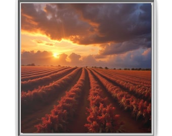 Sweet Sorghum Field Mississippi Delta Leinwanddruck - Südliche Landwirtschaftslandschaft Wandkunst - Dreieck-Sonnenuntergang-Dekor