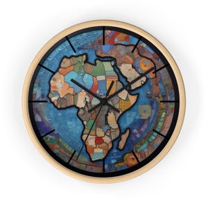 Africa Map Mosaic Wall Clock, African Diaspora Identity, Eco-Friendly, Cross-Cultural, Modern Boho Home Decor, Colorful Housewarming Gift