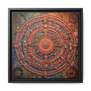 Mandala dell'eclissi solare rossa su tela / Decorazione murale con geometria sacra, mosaico architettonico