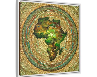 Afrika Map Fine Art Leinwanddruck | Afrikanische Diaspora Erbwandkunst | Grün & Gold Mosaik Dekor