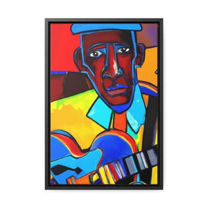 Mississippi Delta Bluesman Karikatur Leinwanddruck, bunte südliche Volksmusikkunst