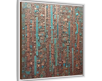 Mosaik Abstrakt Kupfer & Türkis Blau Patina Giclée Leinwand | Grünspan Struktur Relief | Visuelle Wandkunst