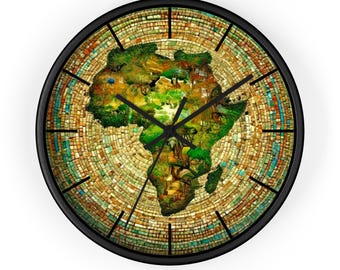 Afrika Mosaik Karte Premium Kreis Wanduhr - Fine Art Continental Landschaft Zeitmesser - Afrikanische Diaspora Erben Funktionale Kunst