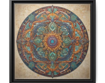 Blaugrün & Gold Mosaik Mandala Leinwand Druck | Heilige Geometrie Wandkunst