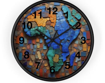 Mosaic Africa Map Circular Wall Clock | Afrocentric Heritage Decor