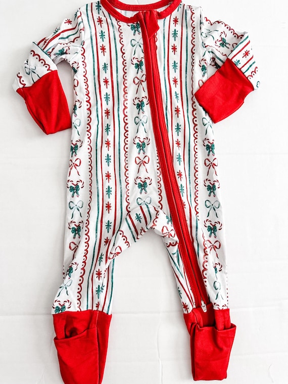 Candycane Christmas bamboo zipper romper
