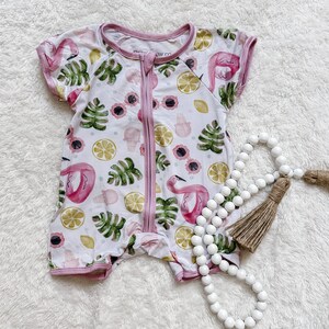 Summer Flamingo friends zipper romper shorties