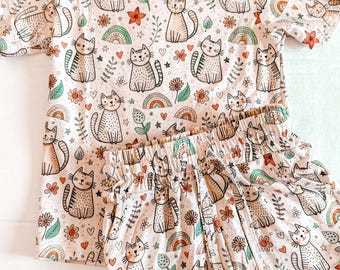 Purrfect Petals bamboo two piece ruffle short set