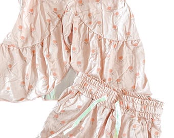 Sweet Pink bamboo two piece ruffle Claire short set
