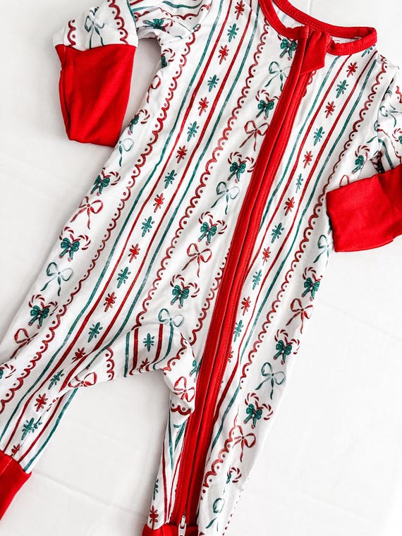 Candycane Christmas bamboo zipper romper