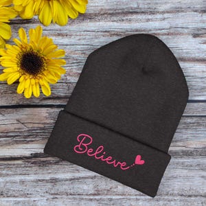 Believe Embroidered Beanie, Cozy Winter Hat, Unisex Warm Knit Cap, Gift for Her, Inspirational Winter Accessory, Holiday Headwear, Christmas