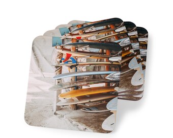 Conjunto de 4 Porta-Copos para Prancha de Surf: Decoração Costeira para Casa de Praia