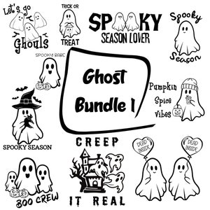 Cute Ghost Halloween Digital File Bundle, Ghost SVG Files, Halloween Crafts, Cute Ghost Cut Files