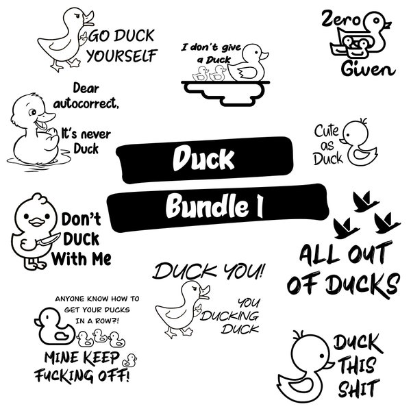 Cute funny Duck SVG, PNG Cricut craft bundle. Adult, profanity pun digital art designs