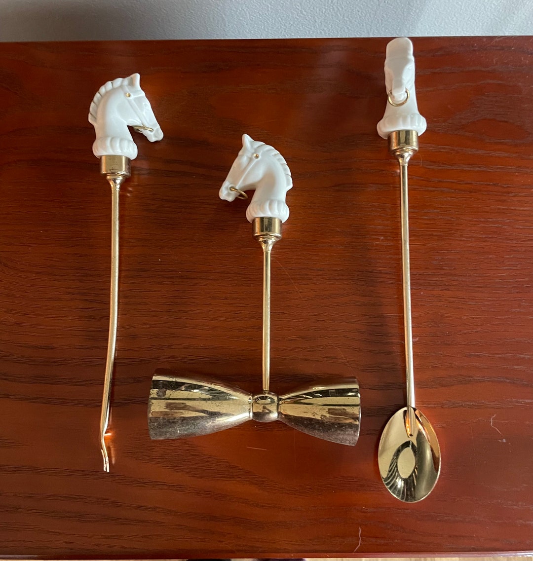 Vintage MCM Bakelite Horse Head Bar Tool Set in Gold & White Etsy