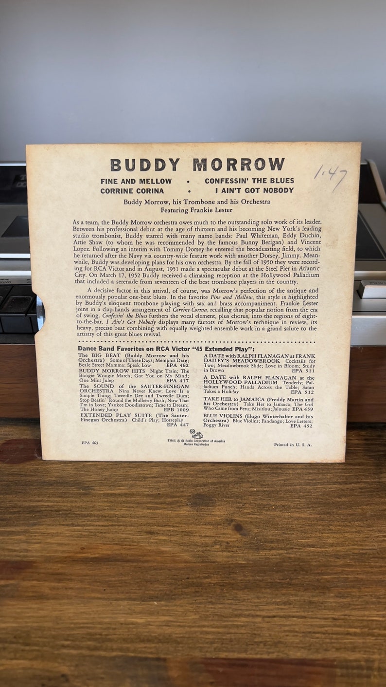Buddy Morrow Featuring Frankie Lester Rare 50s US 4track EP - Etsy