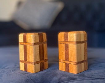 Vintage Rectangular Wooden Salt & Pepper Shaker Set