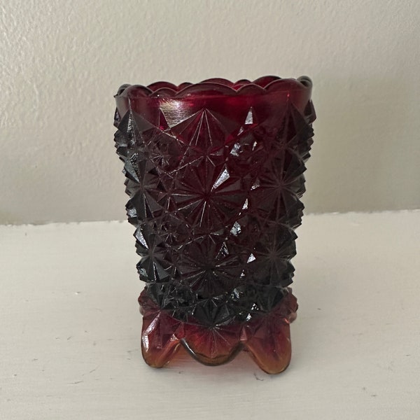 Vintage Ruby Red Daily Button Votive or Toothpick Holder - It GLOWS!