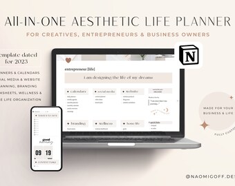 Notion Planner All-in-One Aesthetic Template Digital Personal Planner and Business Organizer with Minimal Boho Clean Design