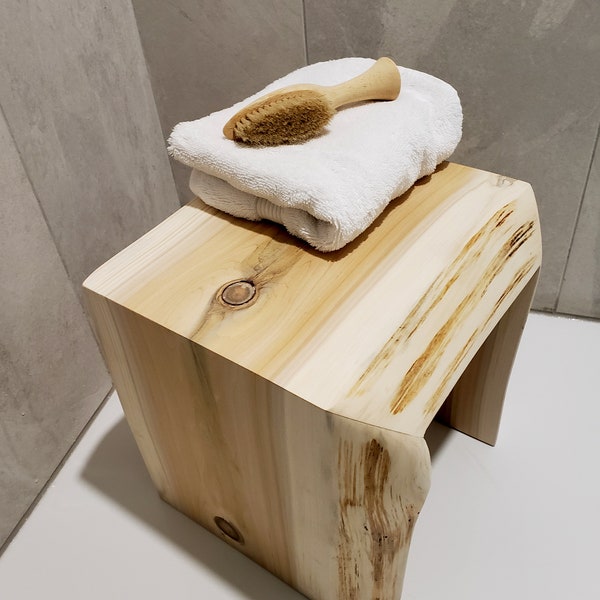 bathroom shower spa step stool bench live edge cedar wood gift for her