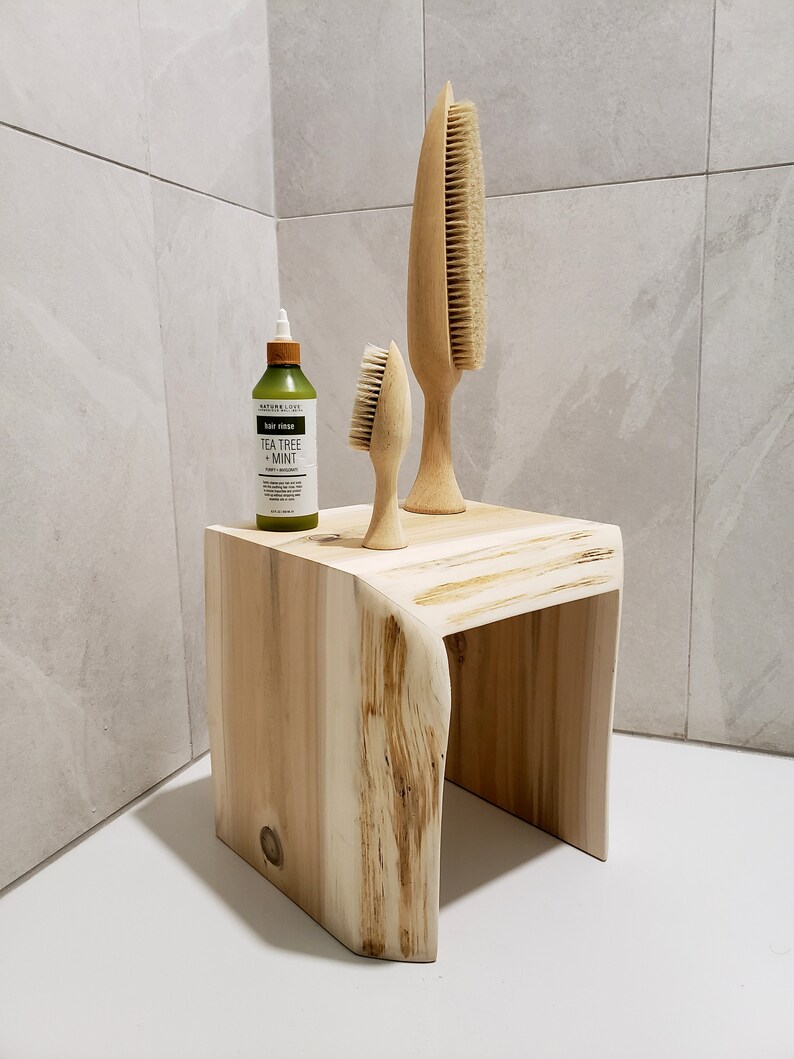 Bathroom Shower Spa Step Stool Bench Live Edge Cedar Wood Gift for Her