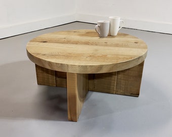 Rustic round solid wood coffee table