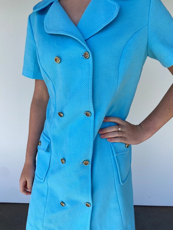 60s  pretty baby blue collared dress with cute bu… - image 3