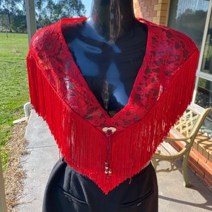 80s western vibrant red shawl/cape. Small size.