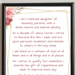 Young Women&#39;s Theme Printable, YW LDS Digital Download, Church of Jesus Christ of Latter Day Saints Wall Art, Mormon Youth , Heavenly Father