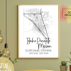 Cartel de impresión misionera personalizada, ciudad de la misión, descarga digital SUD, arte de la pared de la Iglesia de Jesucristo de los Santos de los Últimos Días, mormón, SUD personalizado